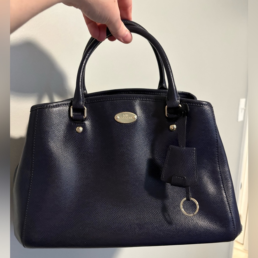 Coach Navy Blue Leather Satchel with Gold Hardware